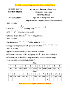 Đề chính thức Toán vào 10 TP Hồ Chí Minh năm 2020 - 2021