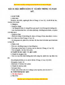 Giáo án Bài 18 Địa lí 7 Cánh diều (2024): Đặc điểm dân cư xã hội Trung và Nam Mĩ