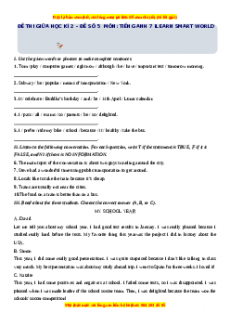 Đề thi giữa kì 2 Tiếng Anh 7 ilearn smart world năm 2022 - 2023 (Đề 5)