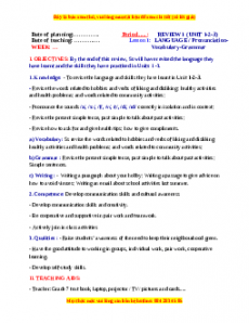 Giáo án Review (Unit 1 ,2, 3) Tiếng Anh 7 Global success