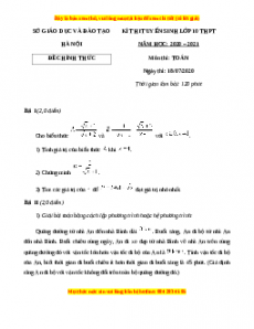 Đề chính thức Toán vào 10 Hà Nội năm 2020 - 2021