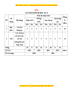 Đề thi cuối học kì 2 Ngữ Văn 10 Kết nối tri thức có đáp án (Đề 6)
