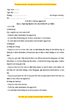 Giáo án Bài 2: Thành phần của nguyên tử Hóa học 10 Cánh diều