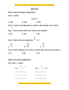 Đề thi Toán lớp 4 cuối kì 2 (Đề 5)
