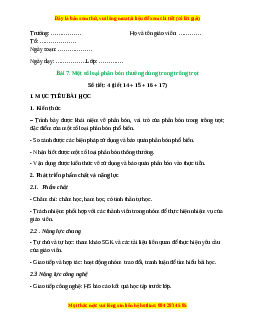 Giáo án Bài 7: Một số loại phân bón thường dùng trong trồng trọt Công nghệ 10 Cánh diều