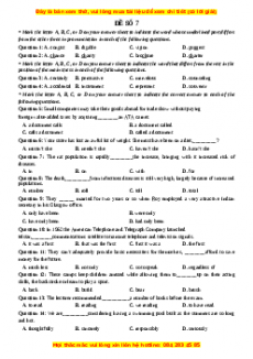 Đề thi thử THPT Quốc Gia môn Tiếng Anh có đáp án ( đề 7 ) - thầy Bùi Văn Vinh