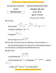 Đề chính thức Toán vào 10 Hà Nội năm 2018 - 2019