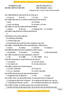 Đề thi học kì 1 Sinh học 11 trường THPT Nguyễn Trãi - Hà Nội