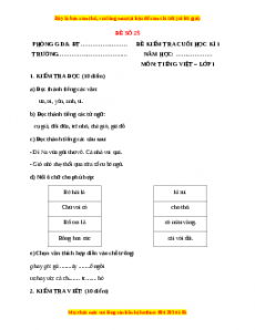 Đề thi Tiếng Việt lớp 1 Học kì 1 Chân trời sáng tạo (Đề 25)