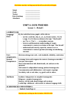 Giáo án Unit 3 Tiếng anh 3 global success
