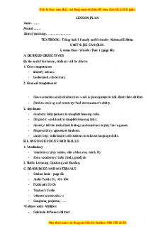 Giáo án Unit 9 Tiếng anh 3 family and friends