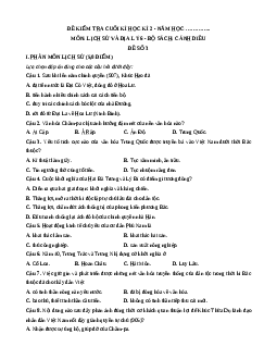 Đề thi cuối kì 2 Lịch sử & Địa lí 6 Cánh diều có đáp án (Đề 3)