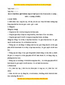 Giáo án Trường hợp bằng nhau thứ hai của tam giác. Cạnh-góc-cạnh Toán 7 Cánh diều