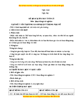 Giáo án HĐTN 3 Tuần 25 Chân trời sáng tạo: Yêu thương gia đình, quý trọng phụ nữ