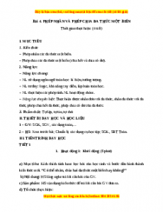 Giáo án Phép nhân và phép chia đa thức một biến Toán 7 Chân trời sáng tạo