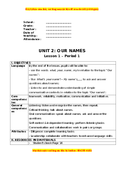 Giáo án Unit 2 Tiếng anh 3 global success