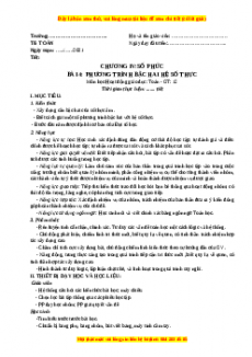Giáo án Toán 12 học kì II Giải tích Bài 4: Phương trình bậc hai hệ số thực