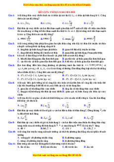 Đề thi thử Vật lí Sở Hà Nam năm 2023