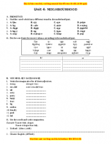 Bài tập Unit 4: NEIGHBOURHOOD - Giáo viên Lưu Hoằng Trí đầy đủ đáp án