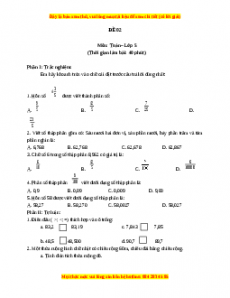 Bộ đề thi Toán 5 học kì 1 năm 2022 - 2023 - Đề 2