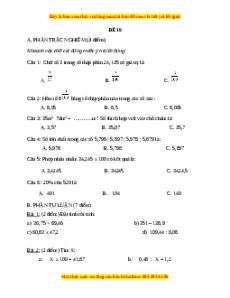 Bộ đề thi Toán 5 học kì 1 năm 2022 - 2023 - Đề 16