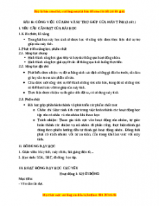 Giáo án Bài 16: Công việc của em và sự trợ giúp của máy tính Tin học 3 Kết nối tri thức