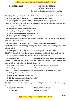 Đề thi cuối kì 1 Lịch sử 12 năm 2023 Sở GD và ĐT Đà Nẵng