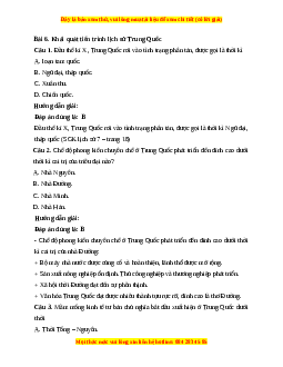 Trắc nghiệm Bài 6: Khái quát tiến trình lịch sử Trung Quốc