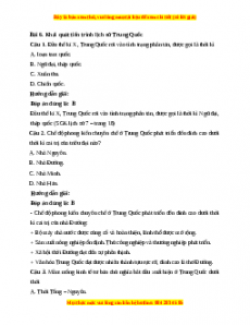 Trắc nghiệm Bài 6: Khái quát tiến trình lịch sử Trung Quốc