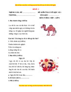 Đề thi Tiếng Việt lớp 1 Học kì 1 Chân trời sáng tạo (Đề 3)
