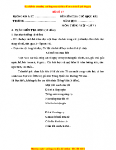 Đề thi Tiếng Việt lớp 1 Học kì 2 Chân trời sáng tạo (Đề 17)