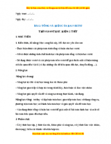 Giáo án Tổng và hiệu của hai Vecto Toán 10 Chân trời sáng tạo
