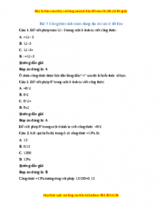 Trắc nghiệm Bài 7: Công thức tính toán dùng địa chỉ các ô dữ liệu