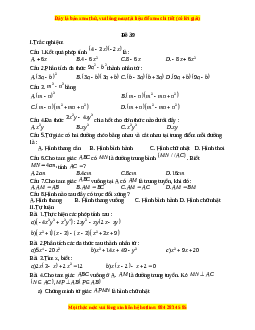 Đề thi giữa kì 1 Toán 8 năm 2023 - Đề 39