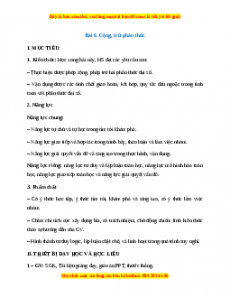 Giáo án Cộng, trừ phân thức Toán 8 Chân trời sáng tạo