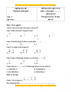 Đề thi giữa kì 2 Toán 4 năm 2023 (Đề 8)