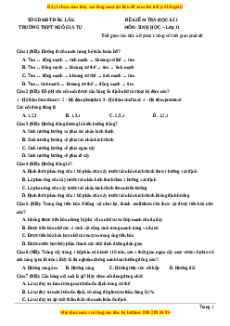 Đề thi học kì 1 Sinh học 11 trường THPT Ngô Gia Tự - Đăk Lăk