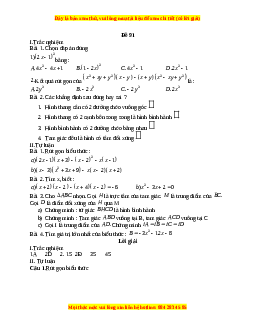 Đề thi giữa kì 1 Toán 8 năm 2023 - Đề 91