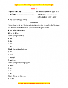 Đề thi Tiếng Việt lớp 1 Học kì 1 Cánh diều (Đề 10)