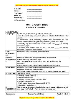 Giáo án Unit 17 Tiếng anh 3 global success