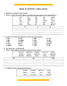 Bài tập Unit 8: SPORTS AND GAMES - Giáo viên Lưu Hoằng Trí đầy đủ đáp án