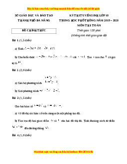 Đề chính thức Toán vào 10 TP Đà Nẵng năm 2019 - 2020