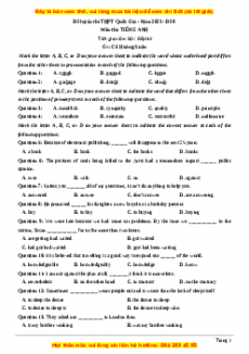 Đề thi thử THPT Quốc Gia môn Tiếng Anh có đáp án ( đề 8 ) - cô Hoàng Xuân