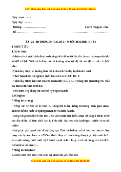 Giáo án Bài 22: Hydrogen halide. Muối halide Hóa học 10 Kết nối tri thức