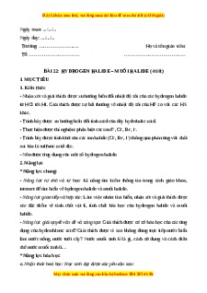 Giáo án Bài 22: Hydrogen halide. Muối halide Hóa học 10 Kết nối tri thức