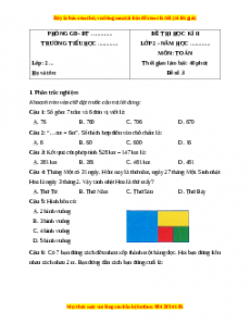 Đề thi cuối kì 2 Toán lớp 2 Cánh diều (Đề 3)