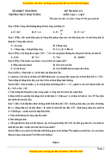 Đề thi học kì 1 Vật lí 9 năm 2023 Phòng GD_ĐT Vĩnh Tường - Vĩnh Phúc