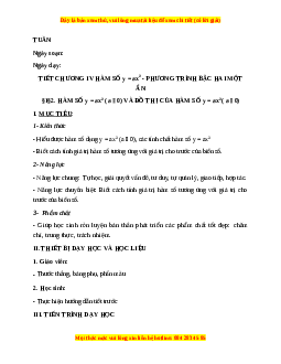 Giáo án Hàm số y = ax^2 và đồ thị hàm số Toán 9 Học kì 2
