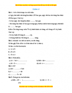 Bài tập cuối tuần Toán lớp 3 Tuần 17 Chân trời sáng tạo (có lời giải)