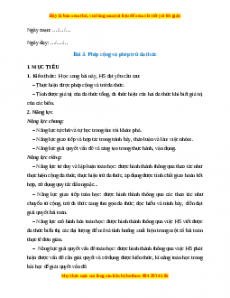 Giáo án Phép cộng và phép trừ đa thức Toán 8 Kết nối tri thức